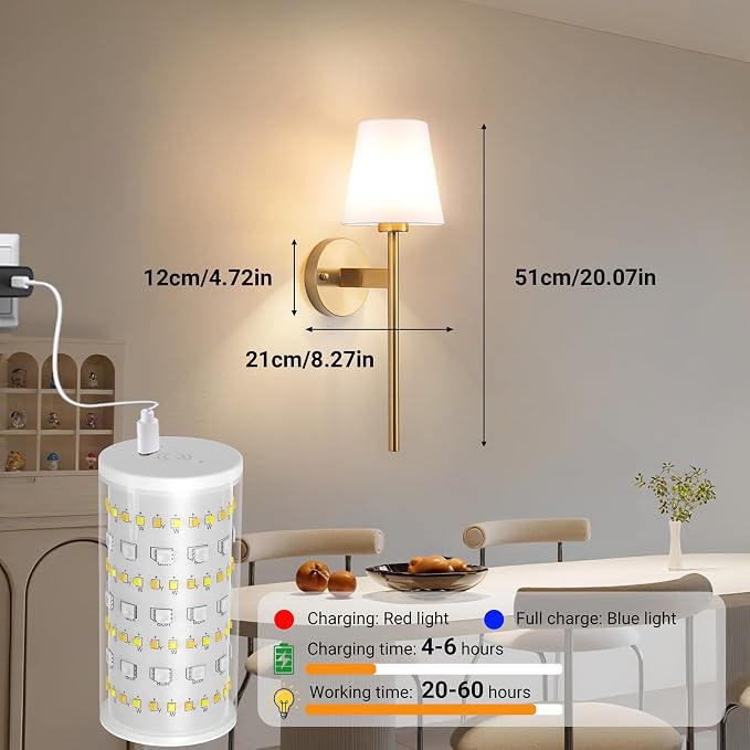 Nekhung Battery Operated Wall Sconce, Peel and Stick Sconces Set of 2 | Wireless Adhesive Stick On Wall Sconce, 10000mAh Rechargeable RGB Bulb with Remote, No Drill Wall Light for Bedroom Decor