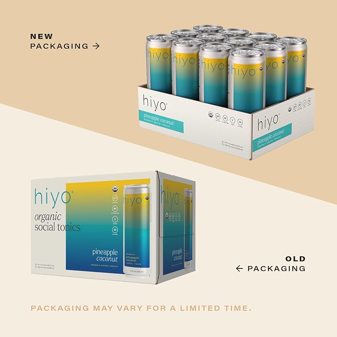 Hiyo Organic Social Tonic – Pineapple Coconut, 12 Pack - Non-Alcoholic Functional Seltzer, Flavored Sparkling Water Crafted with Organic Adaptogens, Nootropics & Botanicals