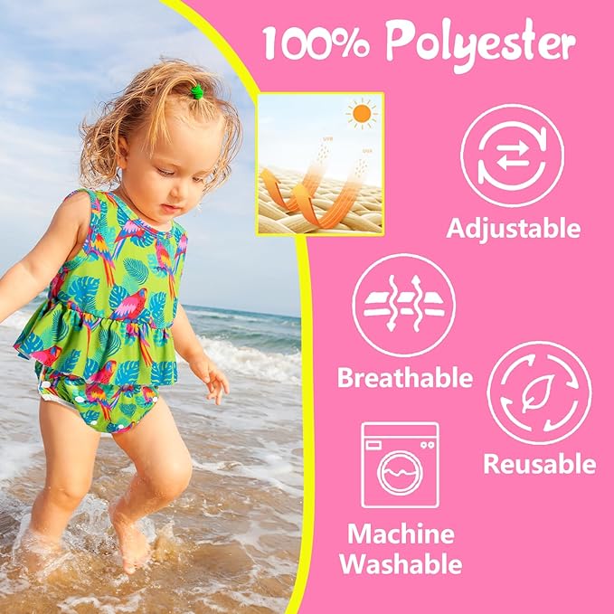 Babygoal Baby Girl and Boy Swim Diapers, Reusable Adjustable Washable One Size Fits 0-8M Baby Gifts and Swimming Lessons 3 Pack 3SD06