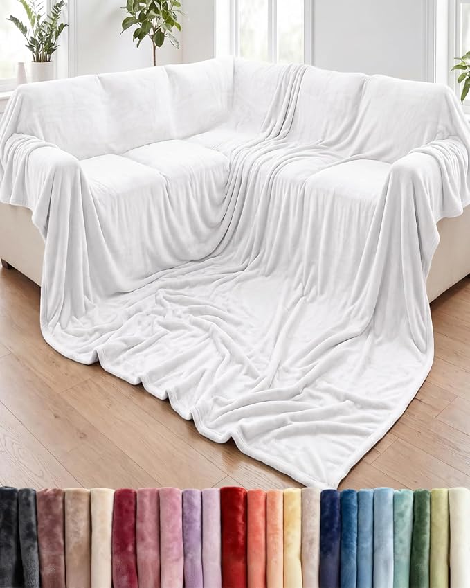 Ultra Soft Fleece Blanket Oversized King Size - Flannel Fleece Luxury Blanket - Lightweight for Couch Bed Chair - Thick, Warm and Breathable - All Season Cozy, White