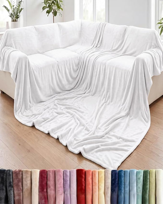 Ultra Soft Fleece Blanket Oversized King Size - Flannel Fleece Luxury Blanket - Lightweight for Couch Bed Chair - Thick, Warm and Breathable - All Season Cozy, White