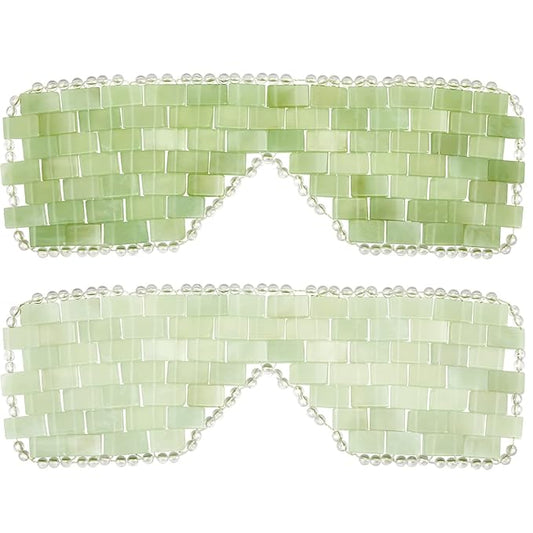 Hercicy 2 Pcs Jade Eye Mask Green Jade Stone Facial Cooling Mask for Alleviate Puffiness Face Massage Relax Eyes Relieve Migraine Meditation Beauty (White, Light Green)
