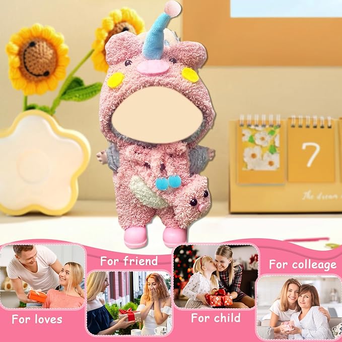 17cm Clothes Set(NO Doll),Hat & Overalls Set for 17cm Accessories Suit,Stylish Adorable Dolls Clothes Accessories,Cute Clothes for Dress up Unique Style (Pink CutePig)