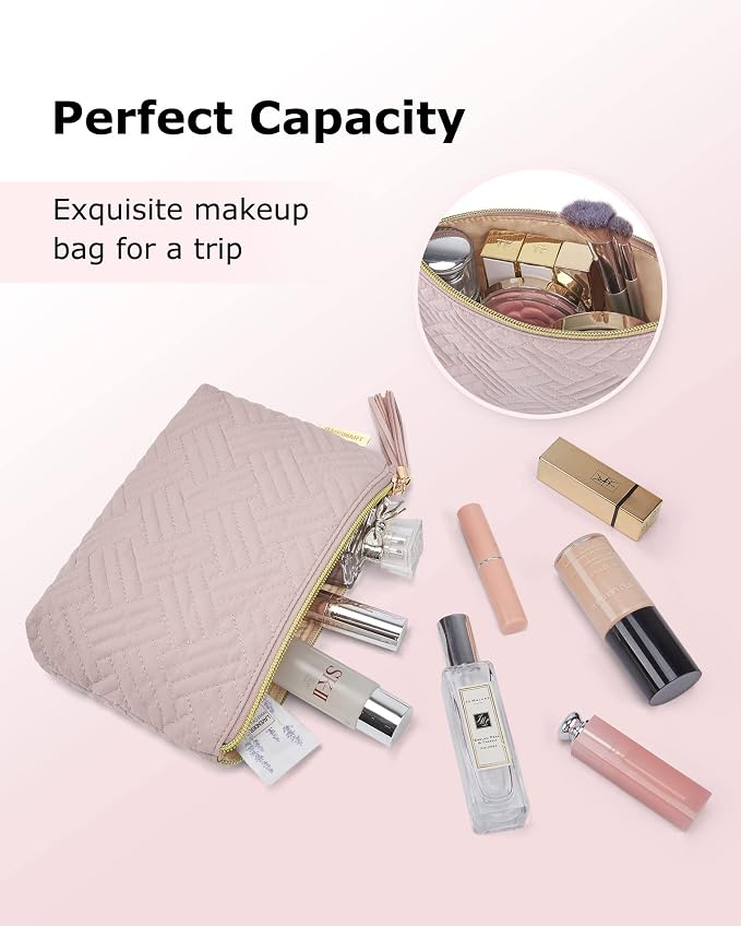 BAGSMART Small Makeup Bag, Elegant Cosmetic Pouch with Tassel, Soft Water-Resistant Travel Organizer for Women, Cosmetics & Everyday Essentials