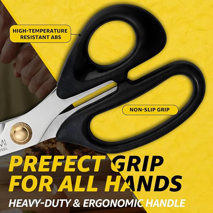 3T Stainless Blade Kitchen Scissors - 10.23in x 1Pack | Korean Barbecue Kalbi Rib Chicken Meat Cutting | Sharp Heavy Duty Multipurpose Kitchen Shears for Cutting Dishwasher Safe (GG130, Black)