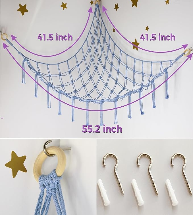 Stuffed Animal Storage Hammock Large Toy Hammock Net for Stuffed Animals Corner - Blue Plush Stitch Stuff Huggy Wuggy Toy Storage Room Decor
