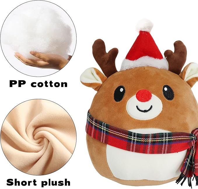 Stuffed Animal with Christmas Hat, The Red Nosed Reindeer Plush, Cute Plushies for Kids Christmas Decorations and Gifts (Reindeer)