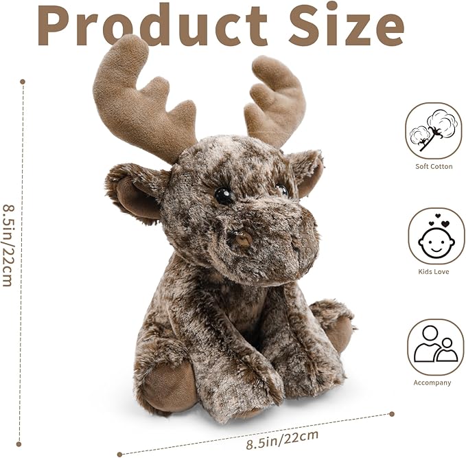 Deer Stuffed Animal Toy, Soft Huggable Deer Plush Toys for Kids, Cute Moose Animal Gift for Boys Girls and Toy for 1-3 Toddlers -8.5 Inch