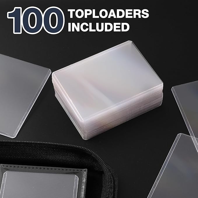 Toploader Binder, Holds 360 Toploaders, 100 Toploaders INCLUDED, 9-Pocket PU Cover Top Loader Binder for 3" x 4" Rigid Toploader, Ringless Double-Sided Toploader Card Binder for TCG, Sport Cards