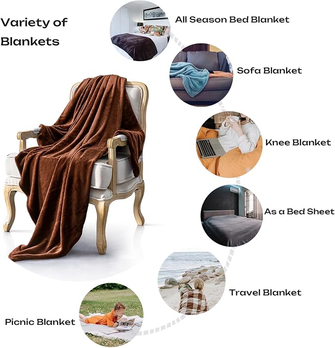 Brown Fleece Plush Throw Blanket 50"x60"for Couch Sofa Fuzzy Cozy Flannel | Super Soft Lightweight Microfiber Blanket for Bed Chair bedroom Home Decor All Season,Birthday Gifts for Women Mom Adult