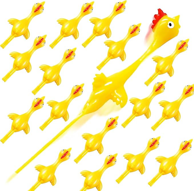 16Pcs Rubber Chicken Slingshot Finger Chicken Flying Chicken Slingshot Gag Toys, Flickin Chicken Game for Novelty Party Favors, Easter, Christmas, Birthday Goodie Bag Stocking Stuffers