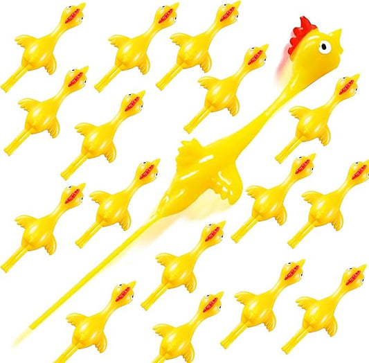 16Pcs Rubber Chicken Slingshot Finger Chicken Flying Chicken Slingshot Gag Toys, Flickin Chicken Game for Novelty Party Favors, Easter, Christmas, Birthday Goodie Bag Stocking Stuffers
