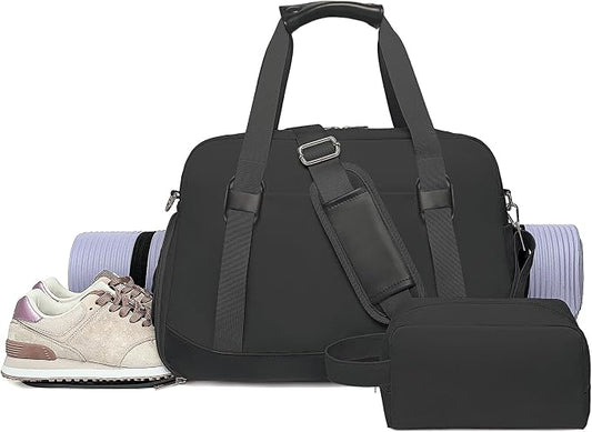 Sports Gym Bag for Women, Travel Duffle Bag with Shoe Compartment & Wet Pocket, Fitness Yoga Bag