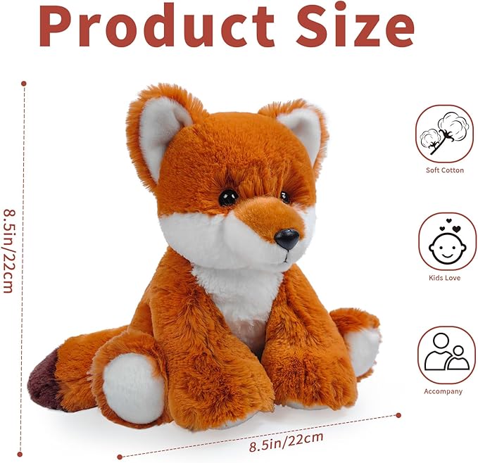Fox Stuffed Animal Toy, Soft Huggable Fox Plush Toys for Kids, Cute Animal Gift for Boys Girls and Toy for 1-3 Toddlers -8.5 Inch