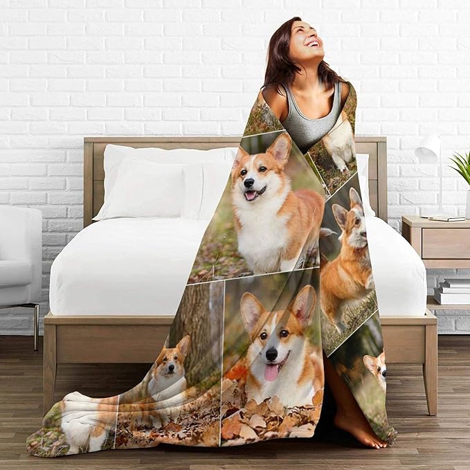 QETXVI Custom Blanket with Photos Text Customized Blanket Personalized Flannel Throw Blankets for Adult Kid Birthday Christmas Halloween Fathers Mothers Valentines Gift - 50"x 60"