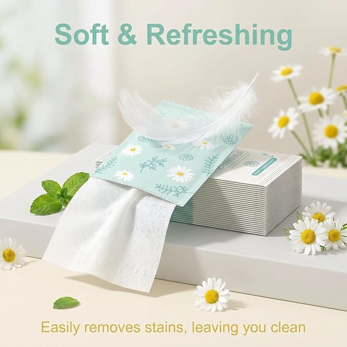 Travel Feminine Hygiene Wipes,50 Pack Feminine Wipes Individually Wrapped,pH-Balanced,Chamomile Extract,Portable,Larger Hygiene Wipes For Women To Give Friends Homeless People