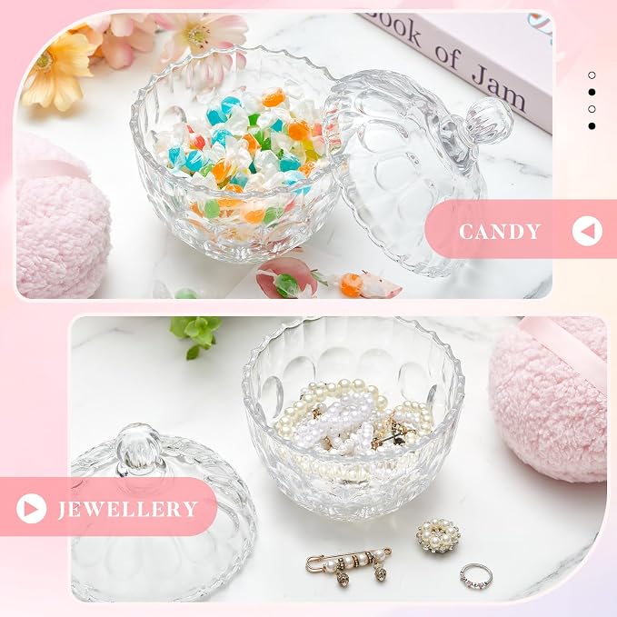 Tioncy 2 Pcs Extra Large Dusting Powder Puff and Container for Women-6'' Glass Crystal Dusting Powder Container Soft Washable Reusable Velour Face(Clear,Apple)