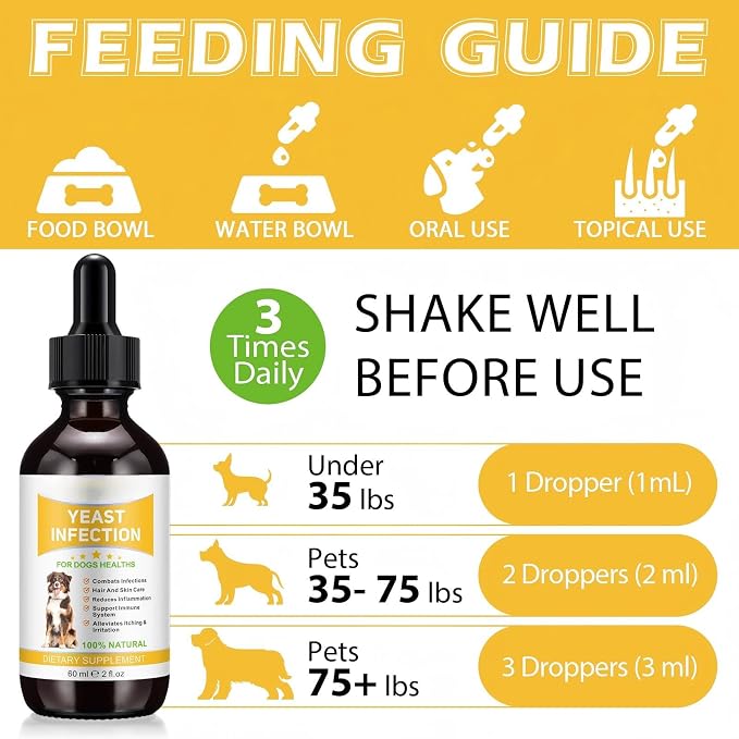 Yeast Infection Treatment for Dogs - Natural Dog Ear Infection Drops for Itch & Allergy Relief, Soothes Skin Inflammation, Dog Yeast Infection Treatment for All Breeds & Sizes, 2 fl oz