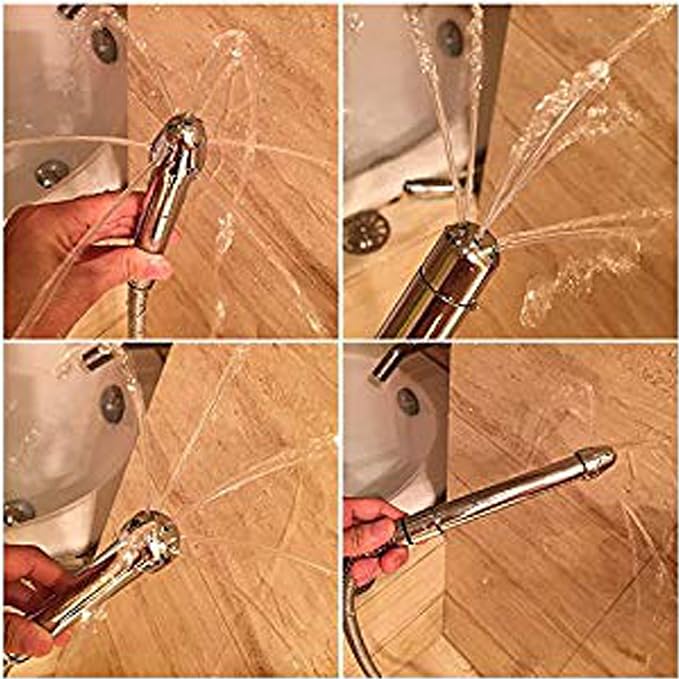 3 Heads Aluminum Shower Cleaner Douche System with 1.5 m Stainless Steel Handheld Shower Hose and Velet Pouch