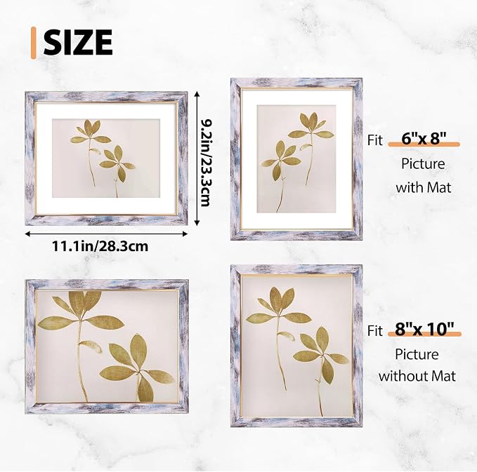 Fixwal 8x10 Picture Frame Set of 5, Vintage Photo Frame, Rustic Retro Picture Frame with Tempered Glass, Decorative Art on Walls and Tabletop Placement