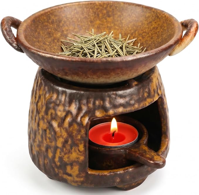 Ceramic Wax Melt Warmer and Essential Oil Diffuser, Handmade Tea Light Candle Holder Incense Pot, Minimalist Japanese Decor Teapot Heater for Home Aromatherapy Meditation Room, Stress Relief Spa