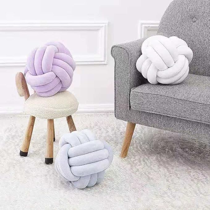 Knot Pillow Ball Round Cushion Pillows, Children Room Decoration Plush Toys Calming Stress Relief Toy (Light Purple,11in/28cm)