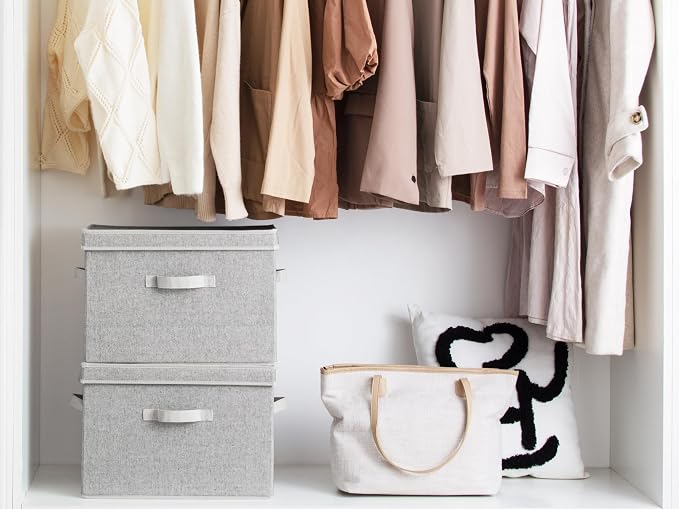 StorageWorks Fabric Storage Bins with Lid, Decorative Storage Boxes for Shelves, Stackable Closet Organizer Basket with Handles, Jumbo, Gray, 2-Pack | Flip-Top Lid, 3 Handles, Collapsible, Stackable, for Clothes Blankets, Multi-Purpose, Jumbo, Gray, 2-...