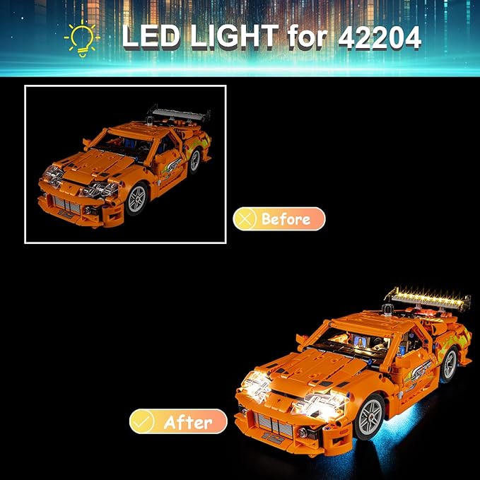 LED Light Kit for Lego 42204 Fast and Furious Supra-MK4 Set, Compatible with Lego 42204 Building Blocks Model(Not Include Blocks Set)