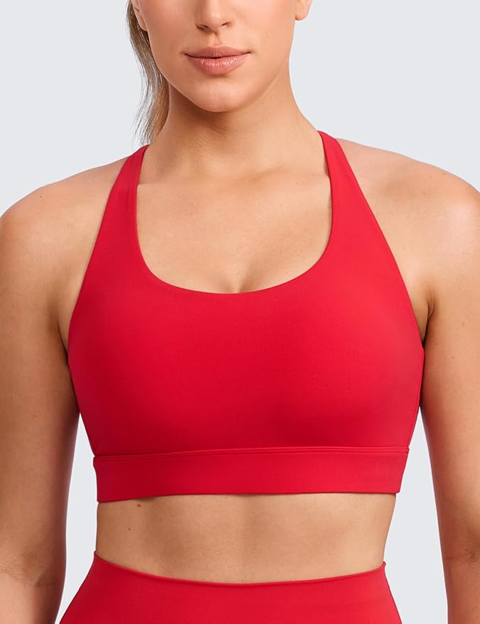 CRZ YOGA Butterlift Wide Criss Cross Straps Supportive Sports Bras for Women - Medium Impact Strappy Gym Padded Workout Top