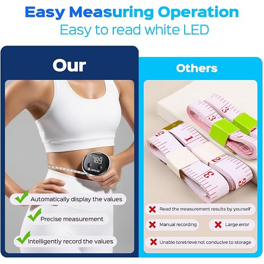 Lepulse Smart Body Tape Measure, Bluetooth Measuring Tape for Body Measurements, LED Display & Fitdays App, Digital Tape Measure for Waist, Hip, Arms, 60in Retractable, USB Rechargeable