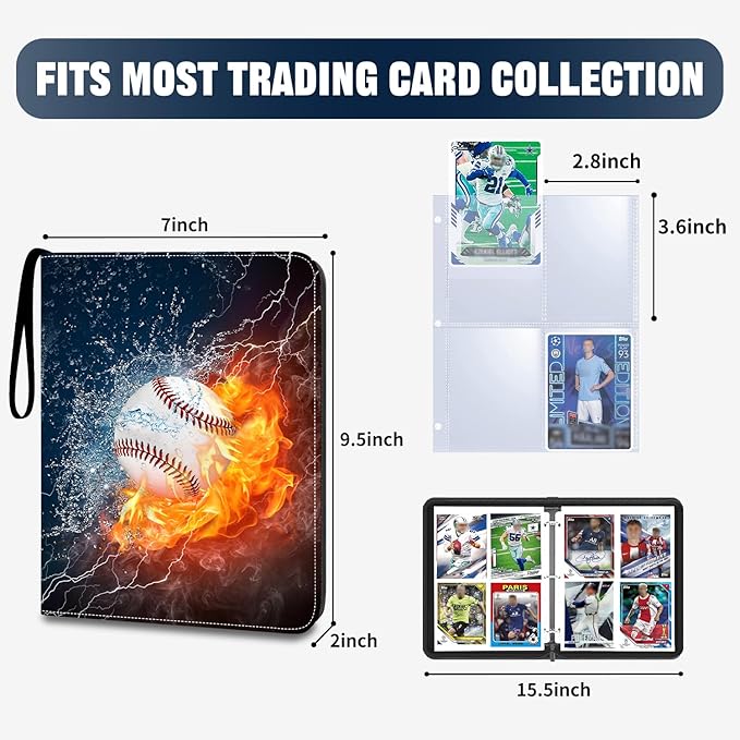 4-Pocket Baseball Card Binder - Holds 400 Cards with 50 Removable Sleeves | Sports & Trading Card Album for Collectibles