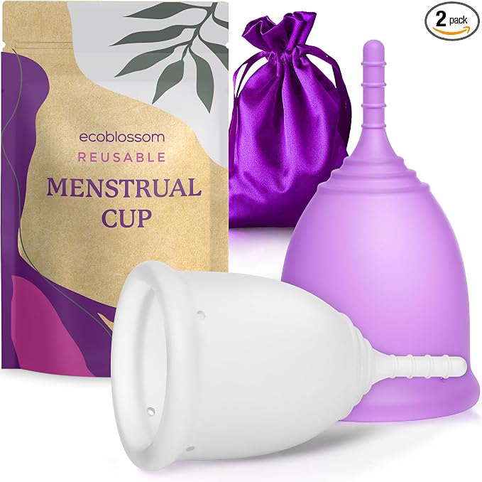 EcoBlossom Reusable Menstrual Cup Set - The Most Reliable Medical Grade Silicone Period Cups - Comfortably use for 12 Hours (2 Small Cups)