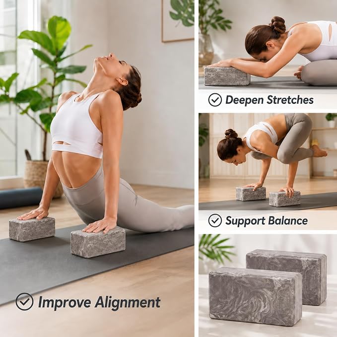 EXERZ Yoga Blocks 2 pack, Gym Blocks, Exercise Workout Fitness Bricks, Pilates Stretch Handstand Non-Slip
