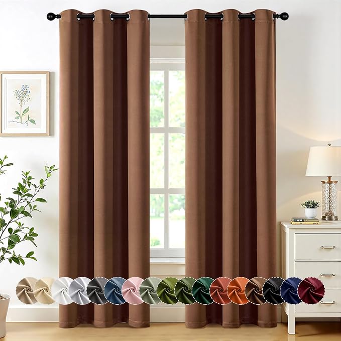 MIULEE Blackout Curtains for Bedroom 2 Panels 40 x 72 Inch Long Mocha Brown | Thermal Insulated, Living Room Darkening Grommet Drapes, Noise Reducing, Light Blocking Window Treatments