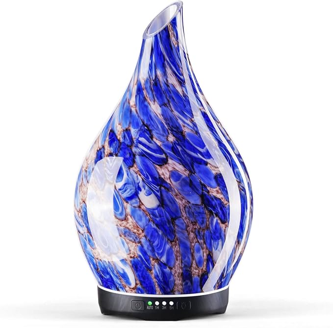 Porseme 280ml Essential Oil Diffuser Glass Color Changing Aroma Air Diffusers Aromatherapy Ultrasonic Cool Mist Humidifier 7 Running Hours Waterless Auto-Off for Sleeping, Yoga, Office (Deep Blue)