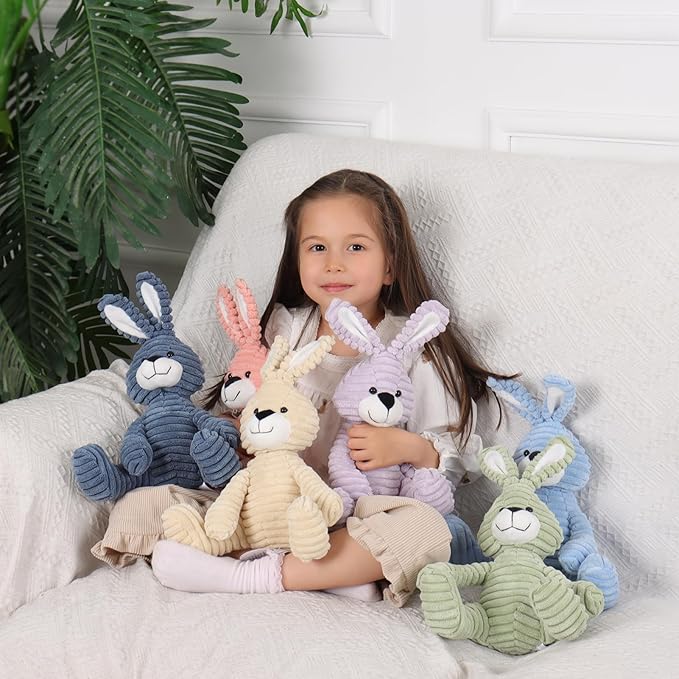 Apricot Lamb Toys Plush Corduroy Rabbit Bunny Stuffed Animal Soft Cuddly Perfect for Child （Gray Bunny,8.5 Inches