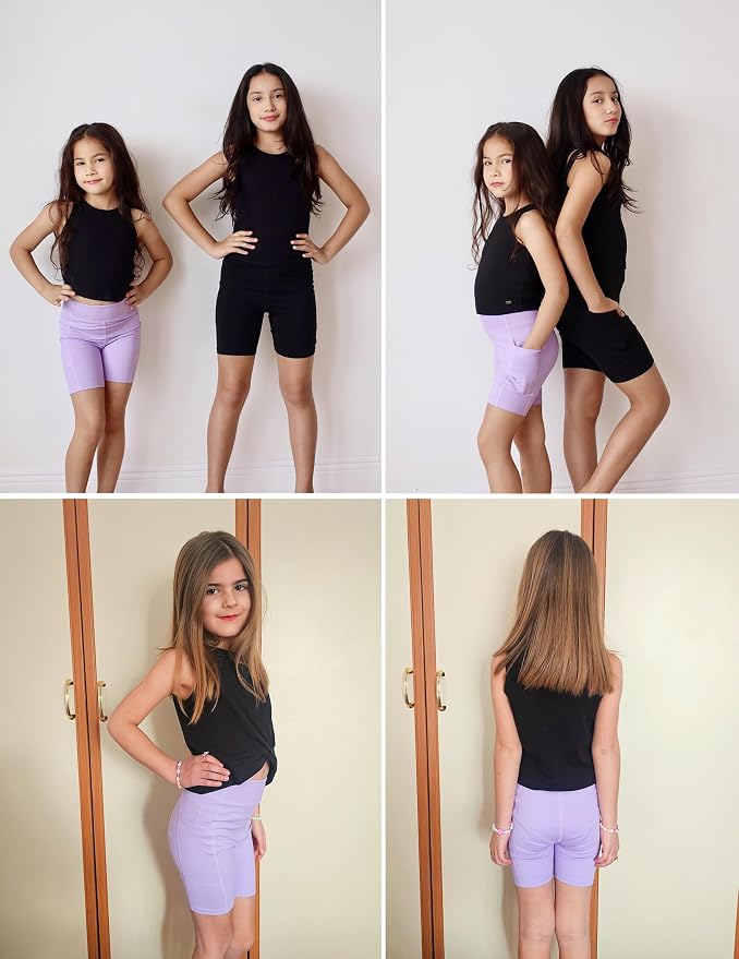 Zaclotre Girls Bike Shorts with Pockets Kids 5" High Waisted Yoga Workout Athletic Running Volleyball Spandex Shorts