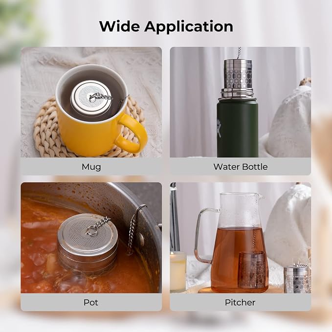 2 Pack Reinmoson Large Tea Infuser for Loose Tea & Spice Infuser for Cooking, Extra Fine Mesh Large Tea Strainers, 304 Stainless Steel Loose Leaf Tea Steeper for Black Tea, Rooibos, etc