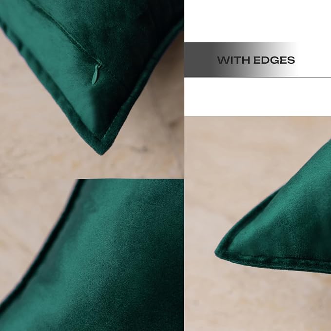 JIAHANNHA Velvet Green Throw Pillow Covers 20”x20”Pack of 2 Soft Decorative | Square Cushion Covers for Couch Sofa Bed Livingroom Car Home Decor,50x50Cm