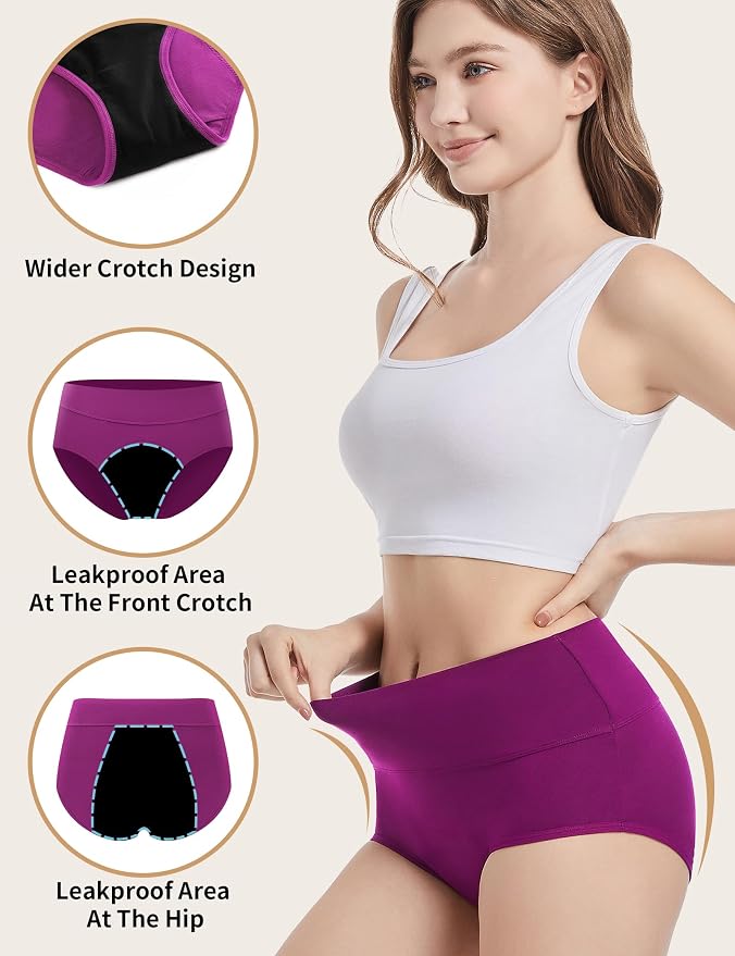ECO PERIOD Heavy Flow Period Underwear for Women Leakproof Period Panties | Menstrual Underwear for Teen, All-Day Long - Overnight Protection, Women's Postpartum High Waist Brief, Absorb up to 50ML