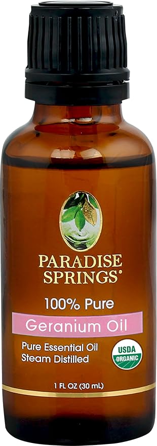 Paradise Springs Organic Geranium Essential Oil 1 fl oz (30ml) | 100% Pure & Natural Geranium Oil for Aromatherapy, Diffusers, Humidifiers, Massage & Home Fragrance