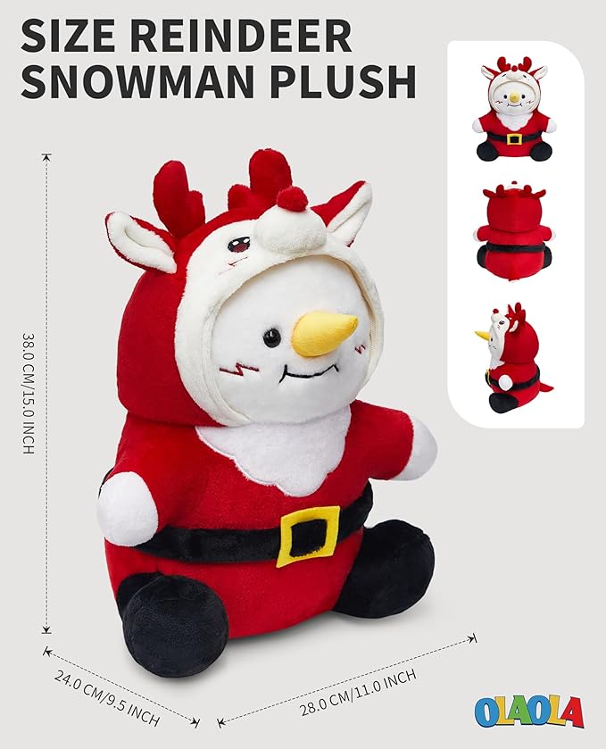 OLAOLA Christmas Reindeer Snowman Plush 15 Inch Cute Snowman Stuffed Animals Plush Toy Soft Doll Pillow for Kids Adults
