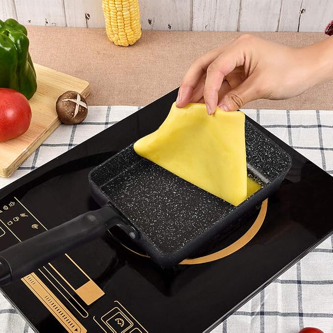 MyLifeUNIT Tamagoyaki Pan, Japanese Omelette Pan Nonstick with Silicone Spatula, Square Egg Pan 7 x 5 inches, Black