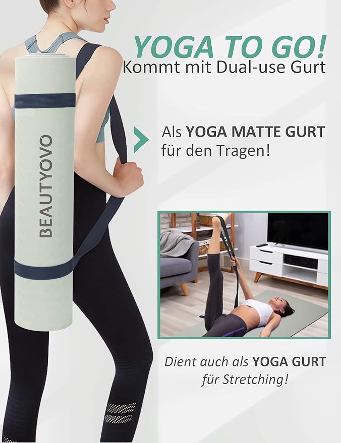 BEAUTYOVO Yoga Mat with Strap, 1/3 Inch Extra Thick Yoga Mat Double-sided Non Slip, Professional TPE Yoga Mats for Women Men, Workout Mat for Yoga, Pilates and Floor Exercises