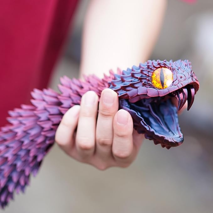 Super Large 3D Printed snake with a movable mouth,47.4inch,Flexible Realistic Articulated Animal Fidget Toys,Mystery Figurines Gifts ,Executive Desk Décor and Festival Collectible (colorfulB 47.4inch)