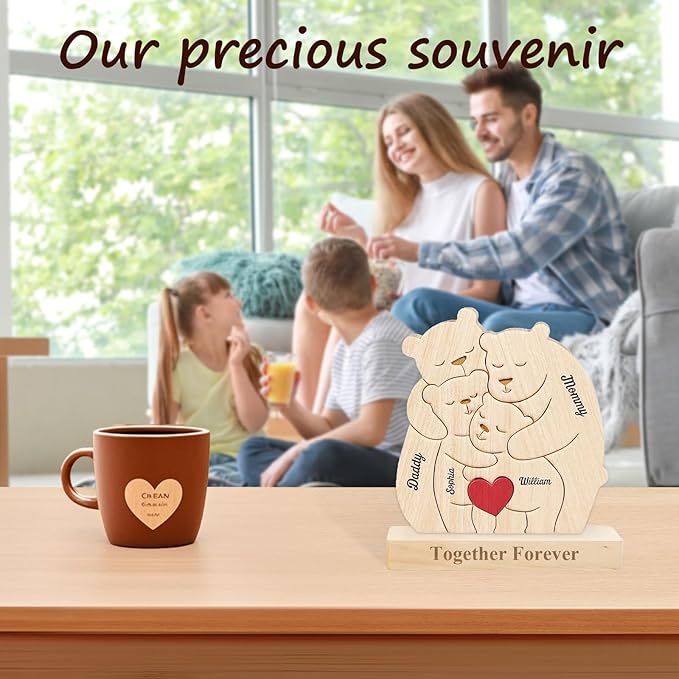 Personalized Wooden Bear Puzzle with Names Hugging Bears Family Puzzle Custom Mom/Dad/Family Members,Christmas DayPresent (Hug The Bear 1)