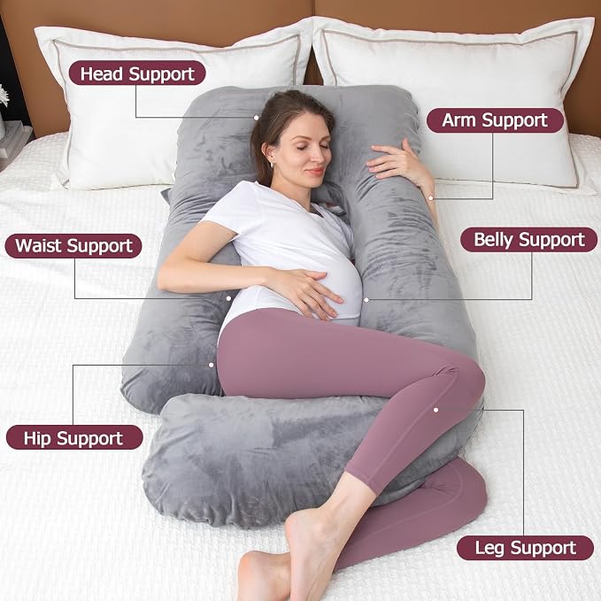 MOON PINE Pregnancy Pillow, U Shaped Full Body Pillow for Maternity Support, Sleeping Pillow with Cover for Pregnant Women (Dark Grey)