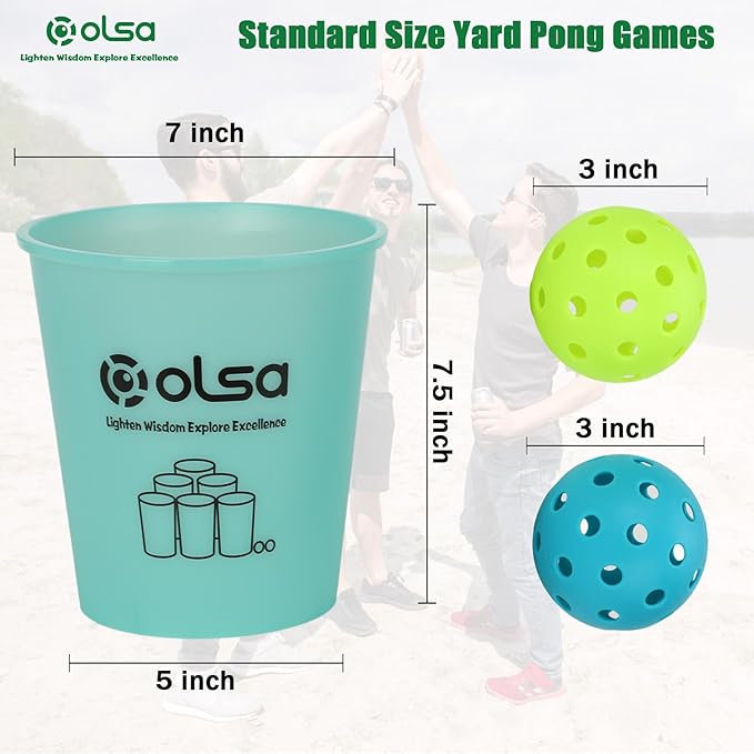 Olsa Giant Yard Pong Outdoor Game, Toss Family Games for Beach Camping Lawn Backyard Party, Indoor Outdoor Games for Adults and Family(Green & Blue Glow in Dark)