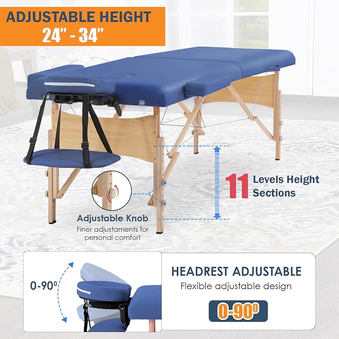 BestMassage Massage Bed Portable Massage Table 2 Folding Lash Bed Height Adjustable 28 Inch Wide Spa Table with Non-Woven Bag for Spa Footmassage Facial CareSpa Tattoo
