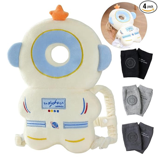 Feidoog Baby Head Protector Cushion Backpack with 3 Knee Pads for Walking & Crawling,Astronauts